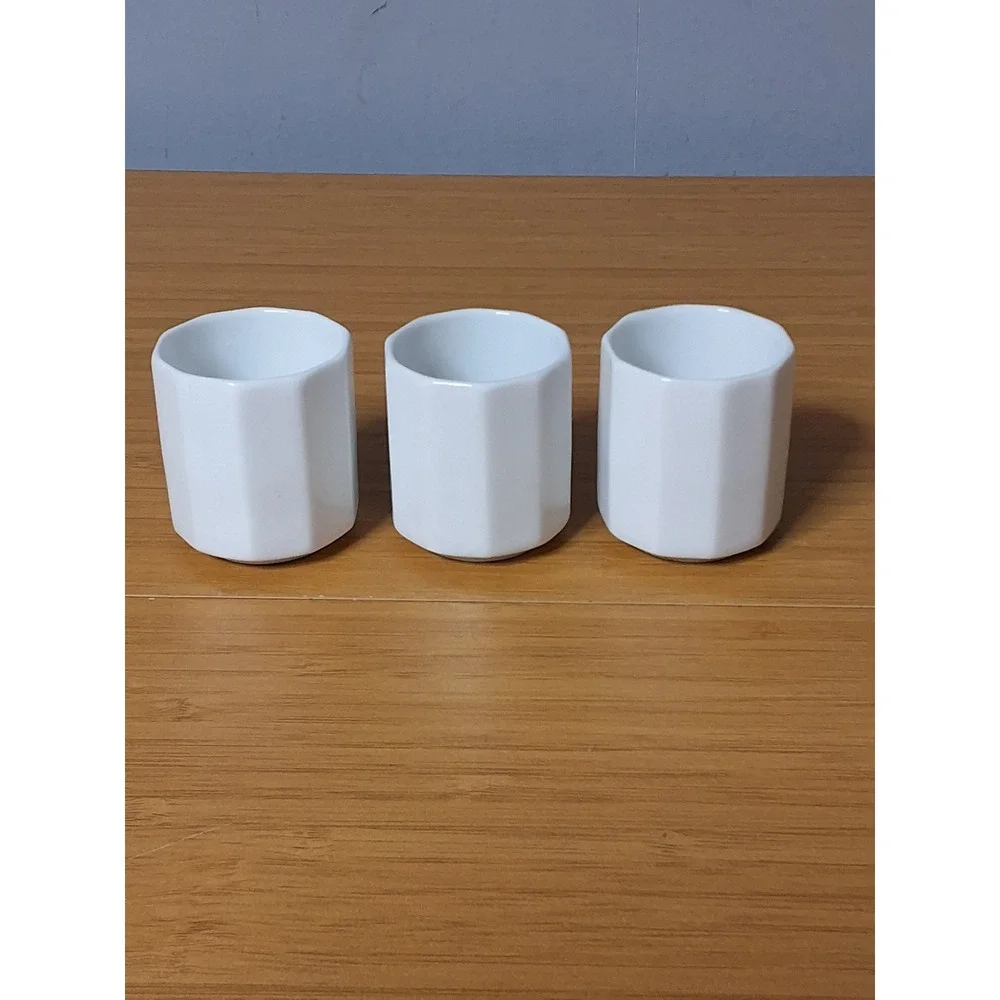 Vintage Korean Ceramic Sake Cups Set of 5 Faceted Porcelain Traditional Scenes